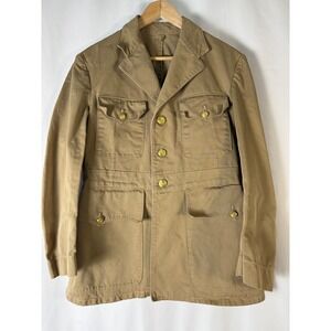 Vintage Tan Utility Safari Jacket Blazer Women's Medium Four Pocket Gold Buttons